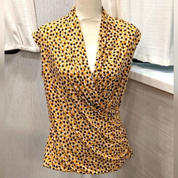 Chaus NY Geo Print Sleeveless Surplice Blouse with Ruched Sides - Picture 1 of 7